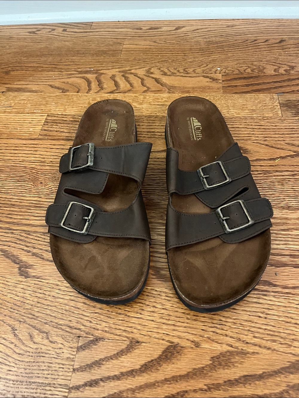 Cliffs by White Mountain Men's Brown Dual-Buckle Slide Sandals